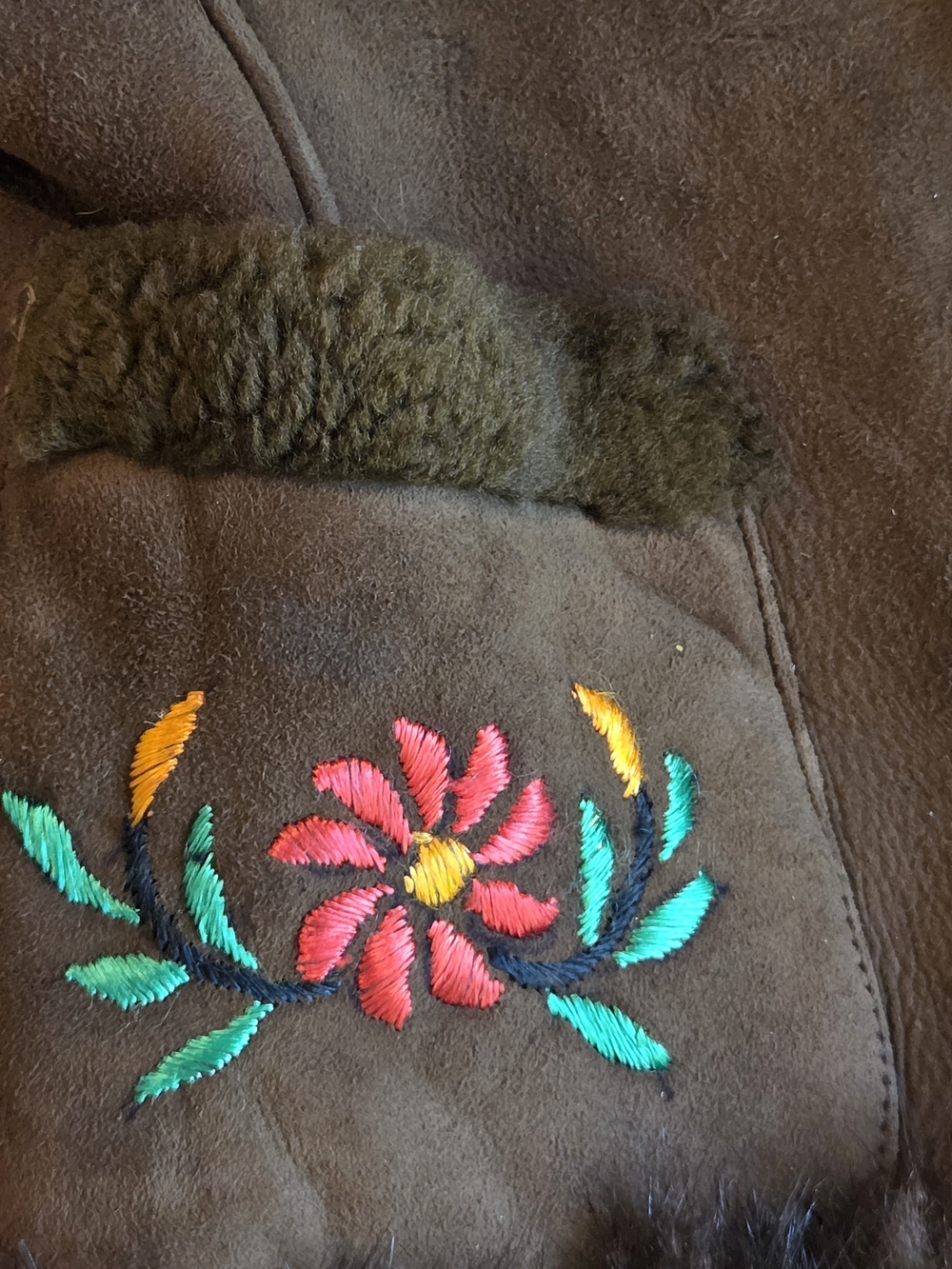 Embroidered Suede Teddy Jacket with Fur Trim - Picture 3 of 7